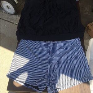 Elegant Black and White Striped High Waist Swim Shorts